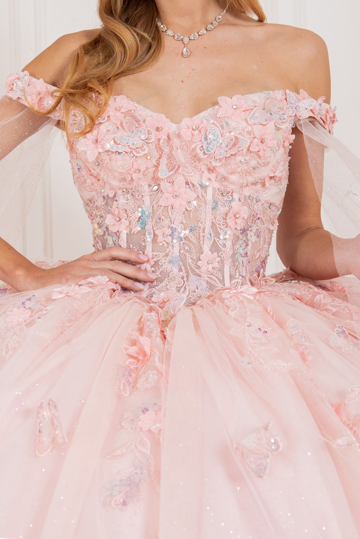 Quinceniera Dresses Long Applique Ball Gown Cape Quinceanera Dress Blush