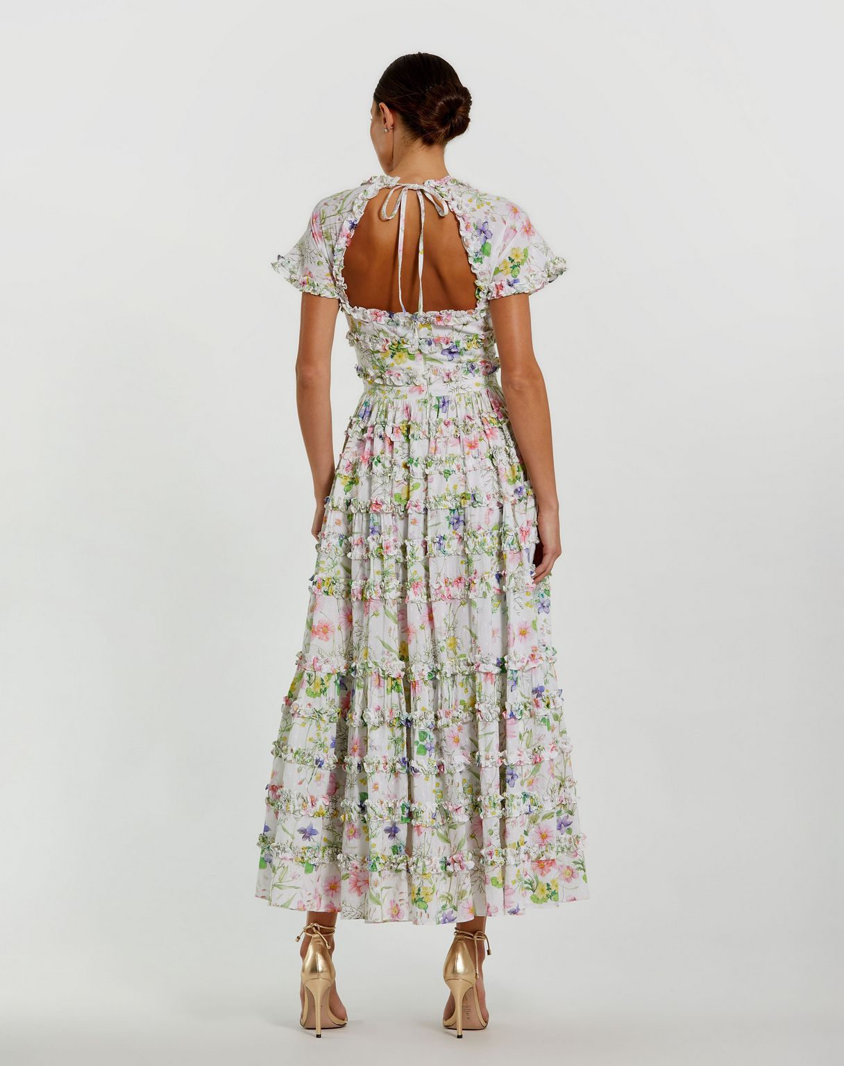 Cocktail Dresses Floral Tea Length Cocktail Dress White Multi