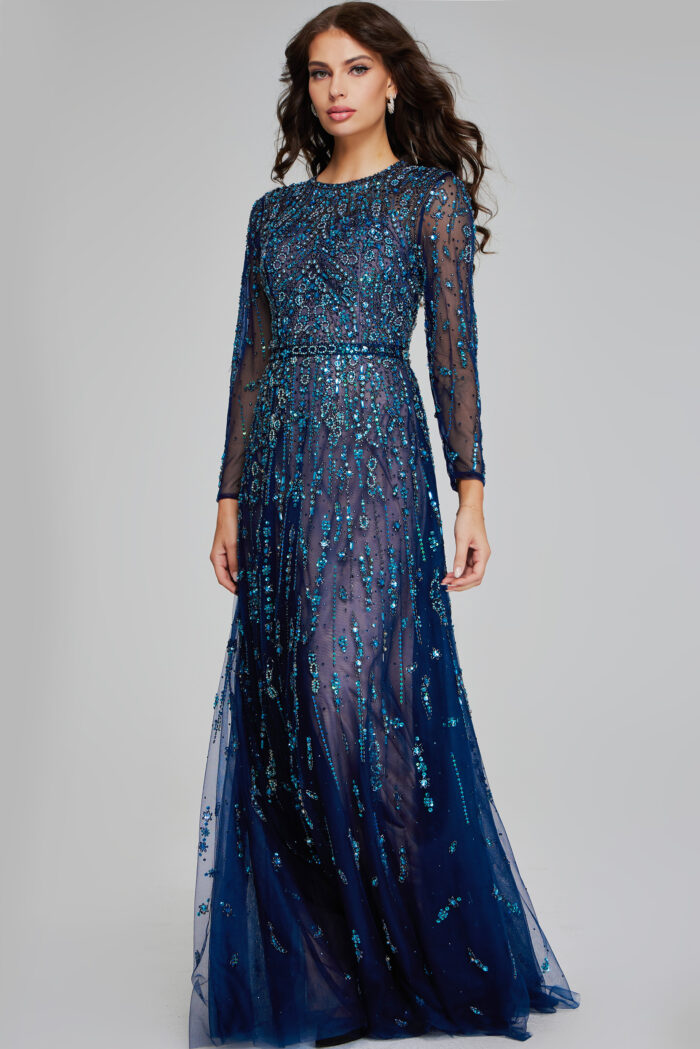 Formal Dresses Beaded Long A Line Formal Evening Dress Navy