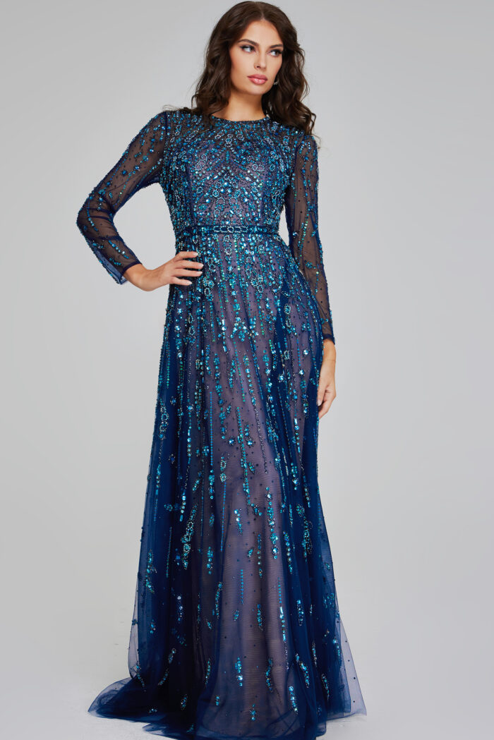 Formal Dresses Beaded Long A Line Formal Evening Dress Navy