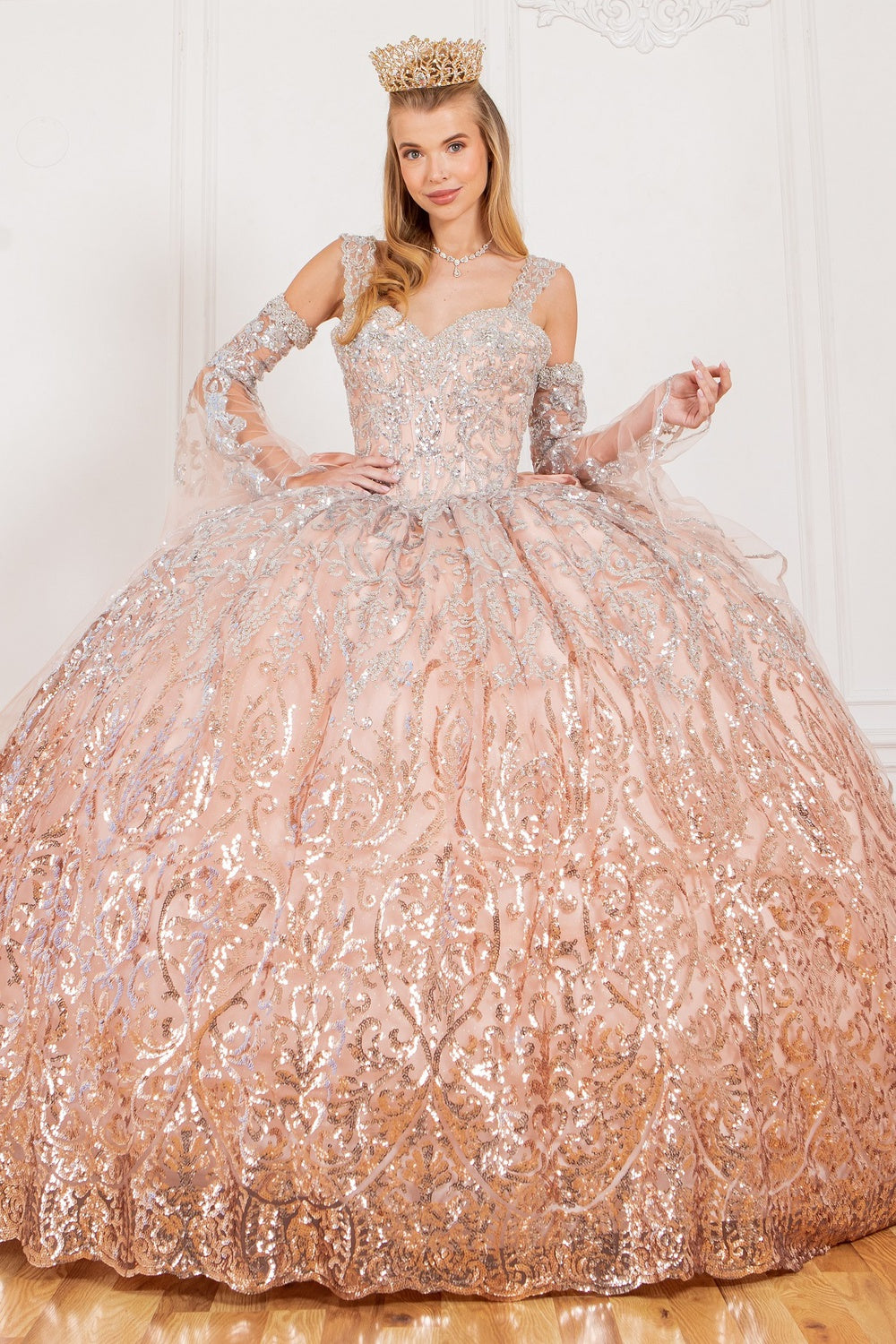 Quinceniera Dresses Sequin Corset Beaded Quinceanera Dress Cinderella Couture 8080J Rose