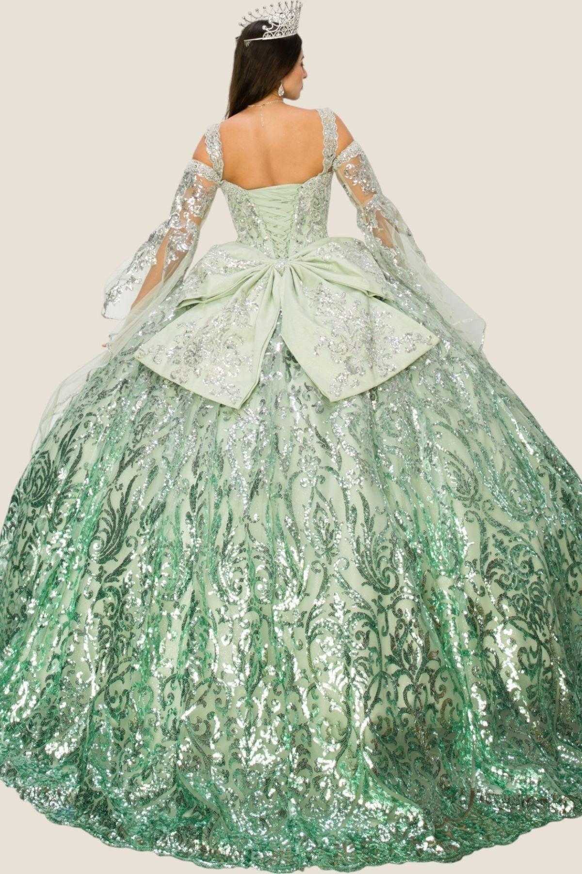 Quinceniera Dresses Sequin Corset Beaded Quinceanera Dress Cinderella Couture 8080J Sage