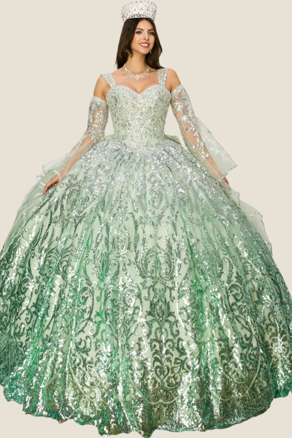 Quinceniera Dresses Sequin Corset Beaded Quinceanera Dress Cinderella Couture 8080J Sage
