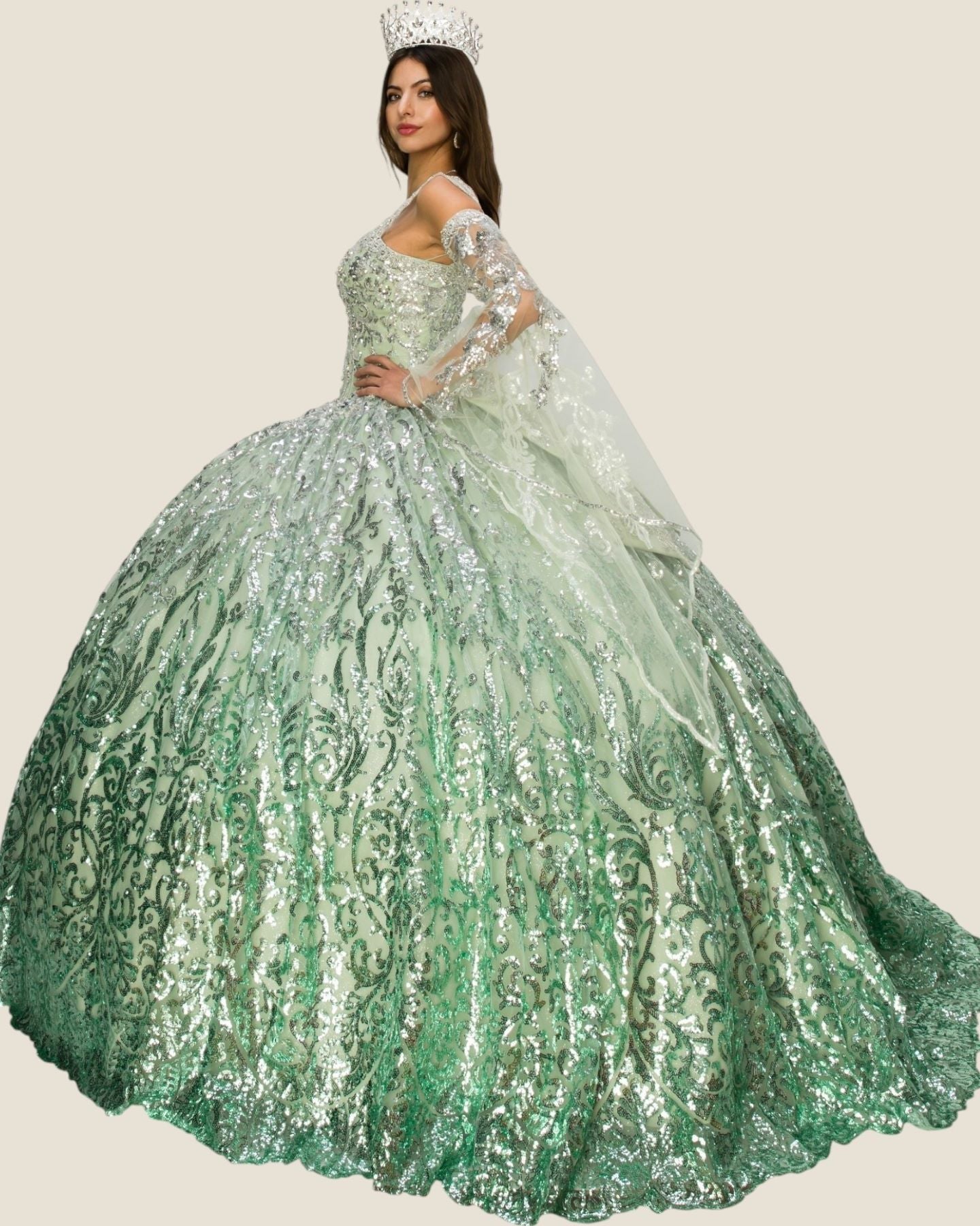 Quinceniera Dresses Sequin Corset Beaded Quinceanera Dress Cinderella Couture 8080J Sage