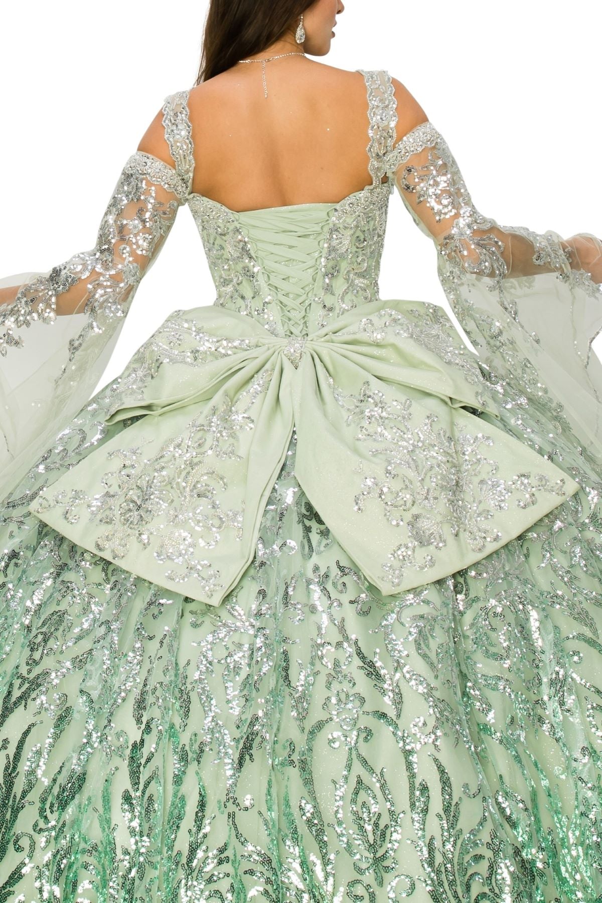 Quinceniera Dresses Sequin Corset Beaded Quinceanera Dress Cinderella Couture 8080J Sage