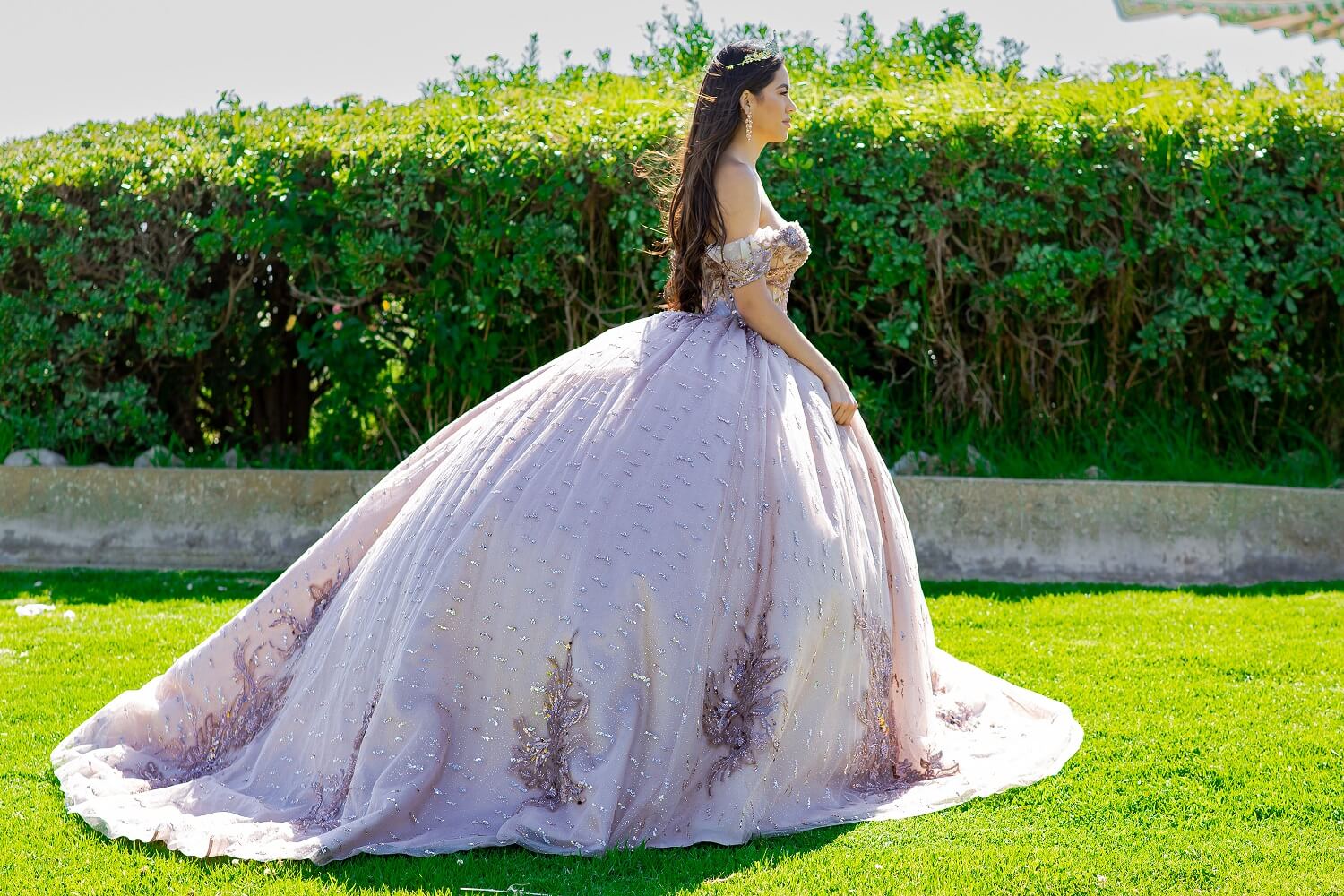 Mauve Sweetheart Floor Length Glitter Tulle Quinceanera Ball Gown with Beaded Embroidery and Lace Up Back Cinderella Couture 8087J