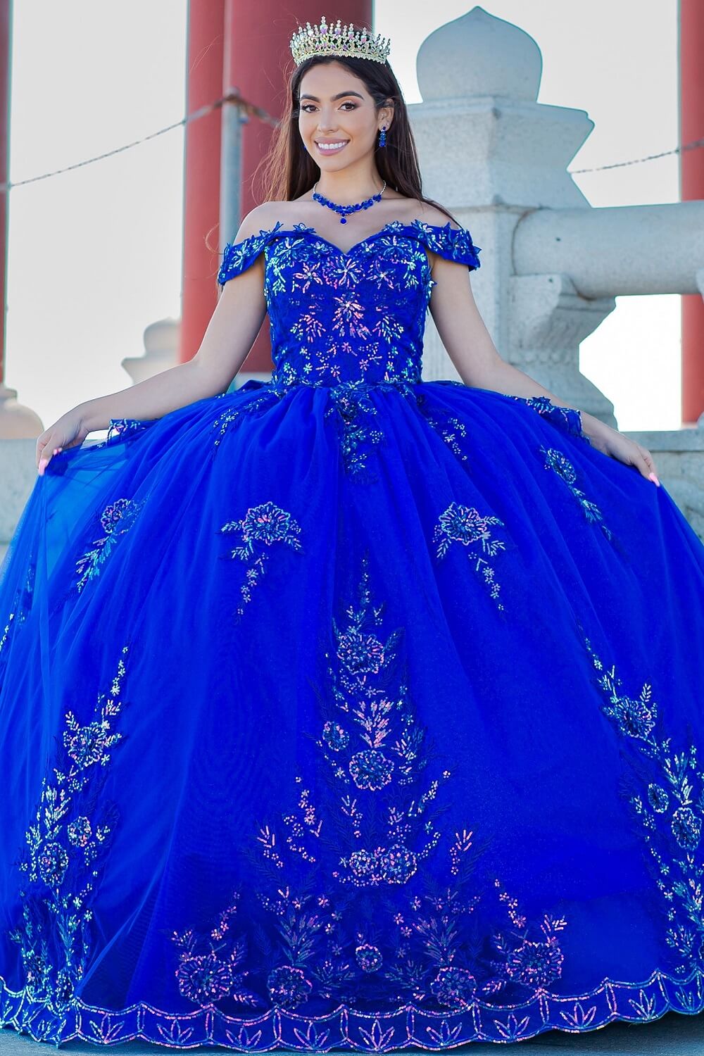 Royal Sweetheart Floor Length Glitter Tulle Quinceanera Ball Gown with 3D Beaded Applique Cinderella Couture 8100J