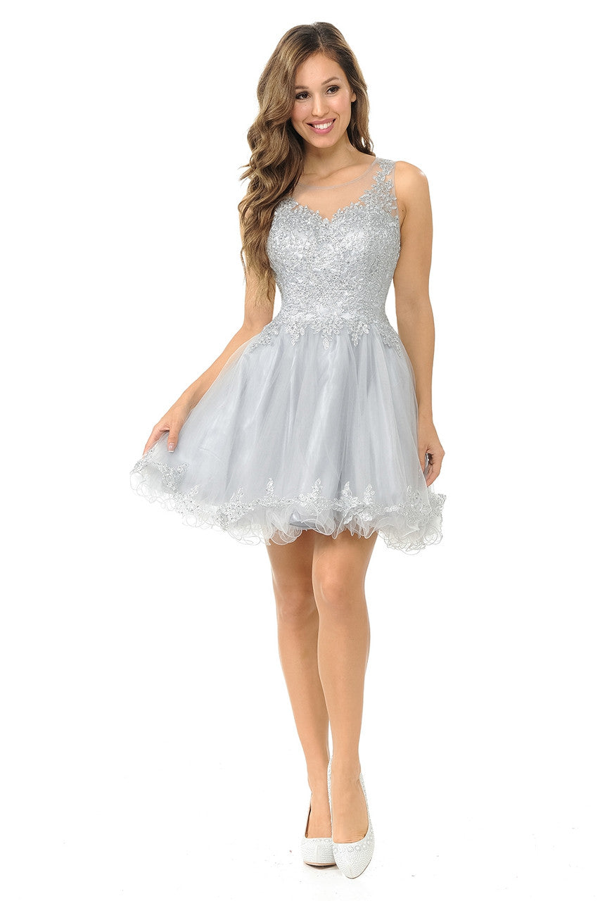 Prom Dresses A Line Short Homecoming Cocktail Dress Lenovia 8101 Silver