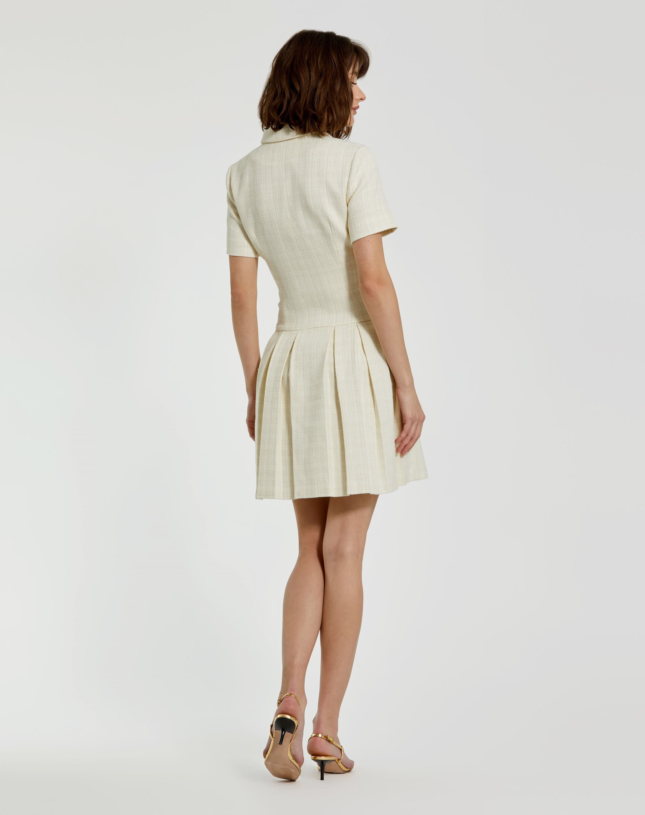 Cocktail Dresses Short Cocktail Pleated Skirt Blazer Mini Dress Cream