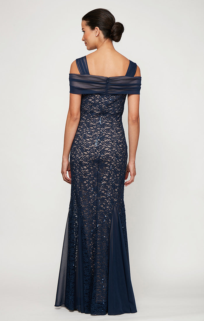 Formal Dresses Long Formal Lace Evening Dress Navy Nude