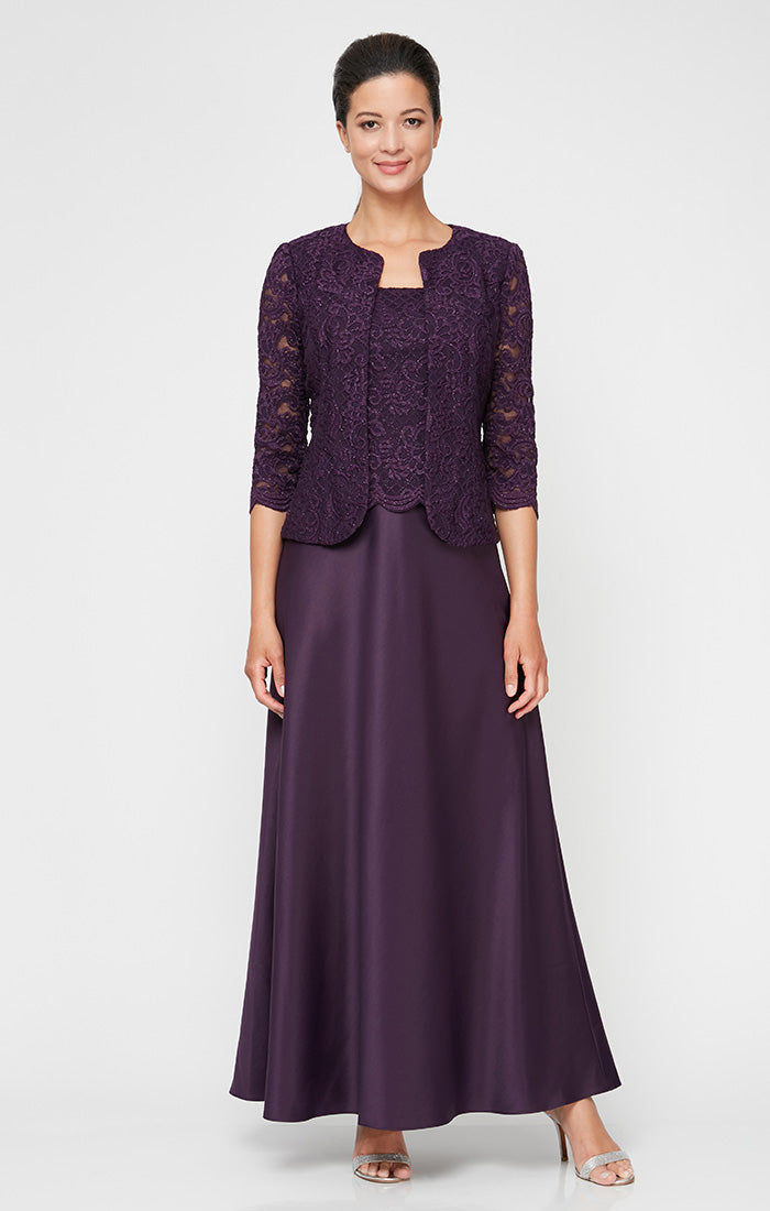 Mother of the Bride Dresses Long Petite Glitter Lace Mother of the Bride Jacket Dress Eggplant