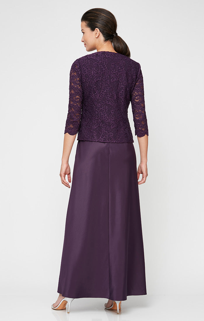 Mother of the Bride Dresses Long Petite Glitter Lace Mother of the Bride Jacket Dress Eggplant
