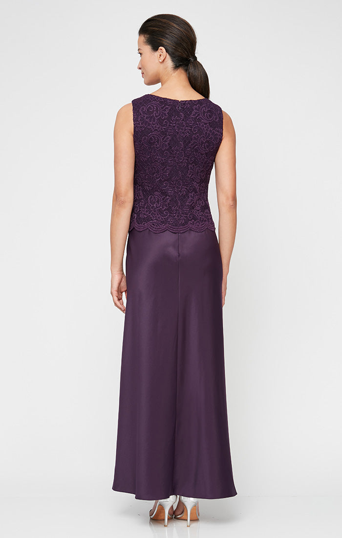 Mother of the Bride Dresses Long Petite Glitter Lace Mother of the Bride Jacket Dress Eggplant