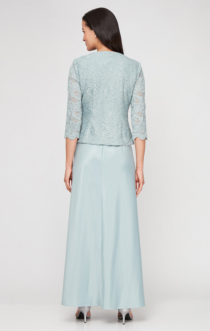 Mother of the Bride Dresses Long Petite Glitter Lace Mother of the Bride Jacket Dress Ice Sage