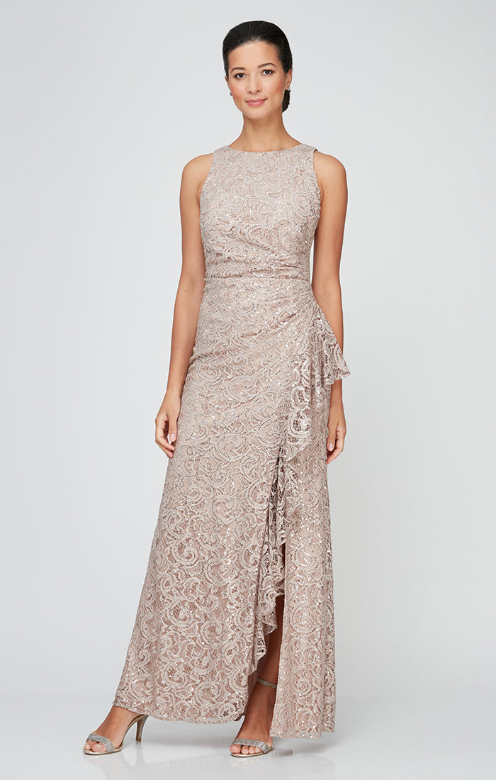 Formal Dresses Long Formal Petite Ruffle Lace Evening Dress Buff