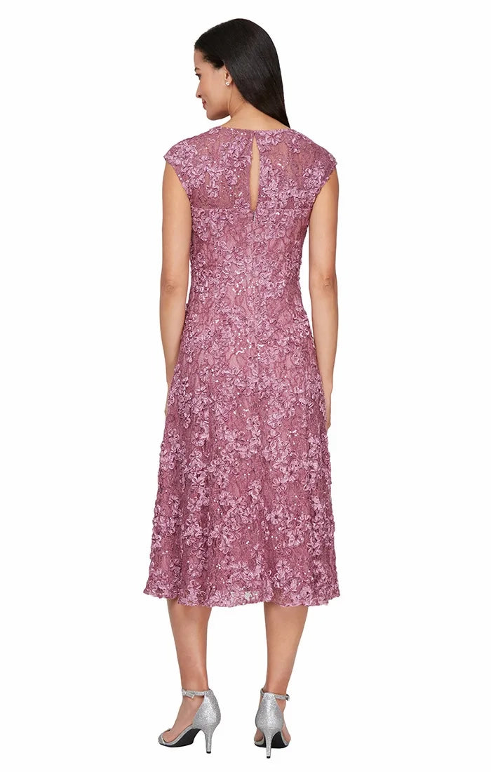 Midi Lace Soutache Dress with Sweetheart Neckline Alex Evenings 81122725