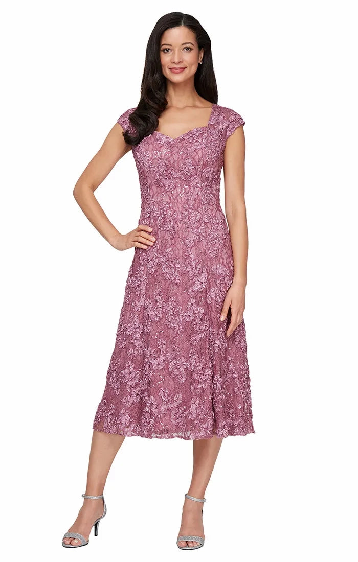Midi Lace Soutache Dress with Sweetheart Neckline Alex Evenings 81122725