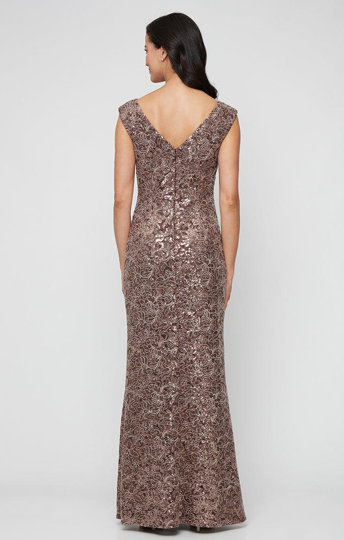 Formal Dresses Long Ruffle Formal Lace Evening Dress Mocha