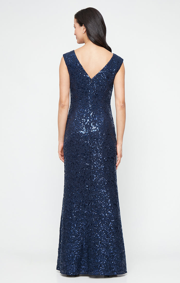 Formal Dresses Long Ruffle Formal Lace Evening Dress Navy