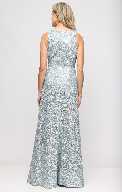 Ice Sage Scoop Neckline Floor-Length Lace Dress with Cascade Detail Skirt Alex Evenings 82122785