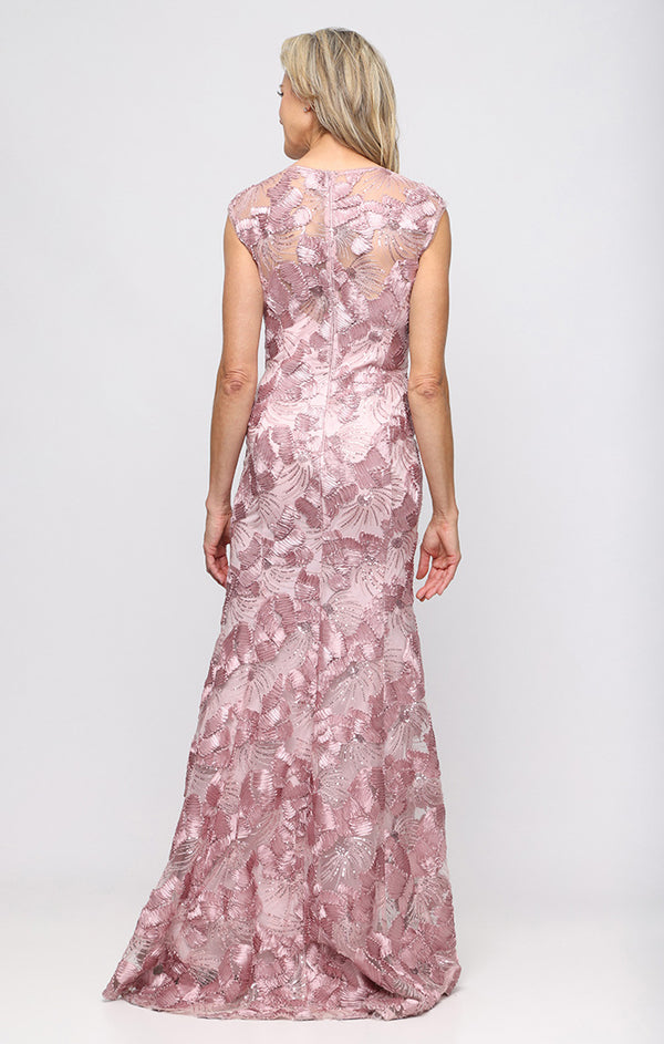 Rose V-Neck Petite Long Sleeveless Soutache Dress with Cascading Skirt Alex Evenings 82122796