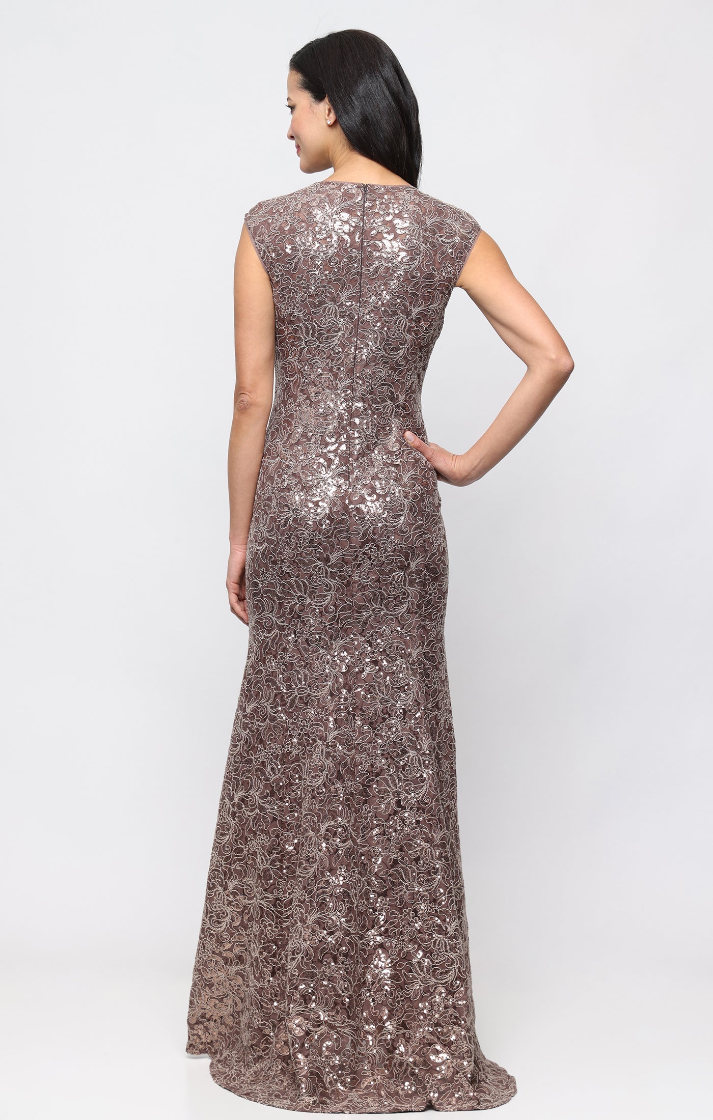 V-Neck Floor-Length Lace Formal A-Line Gown Alex Evenings 82122835