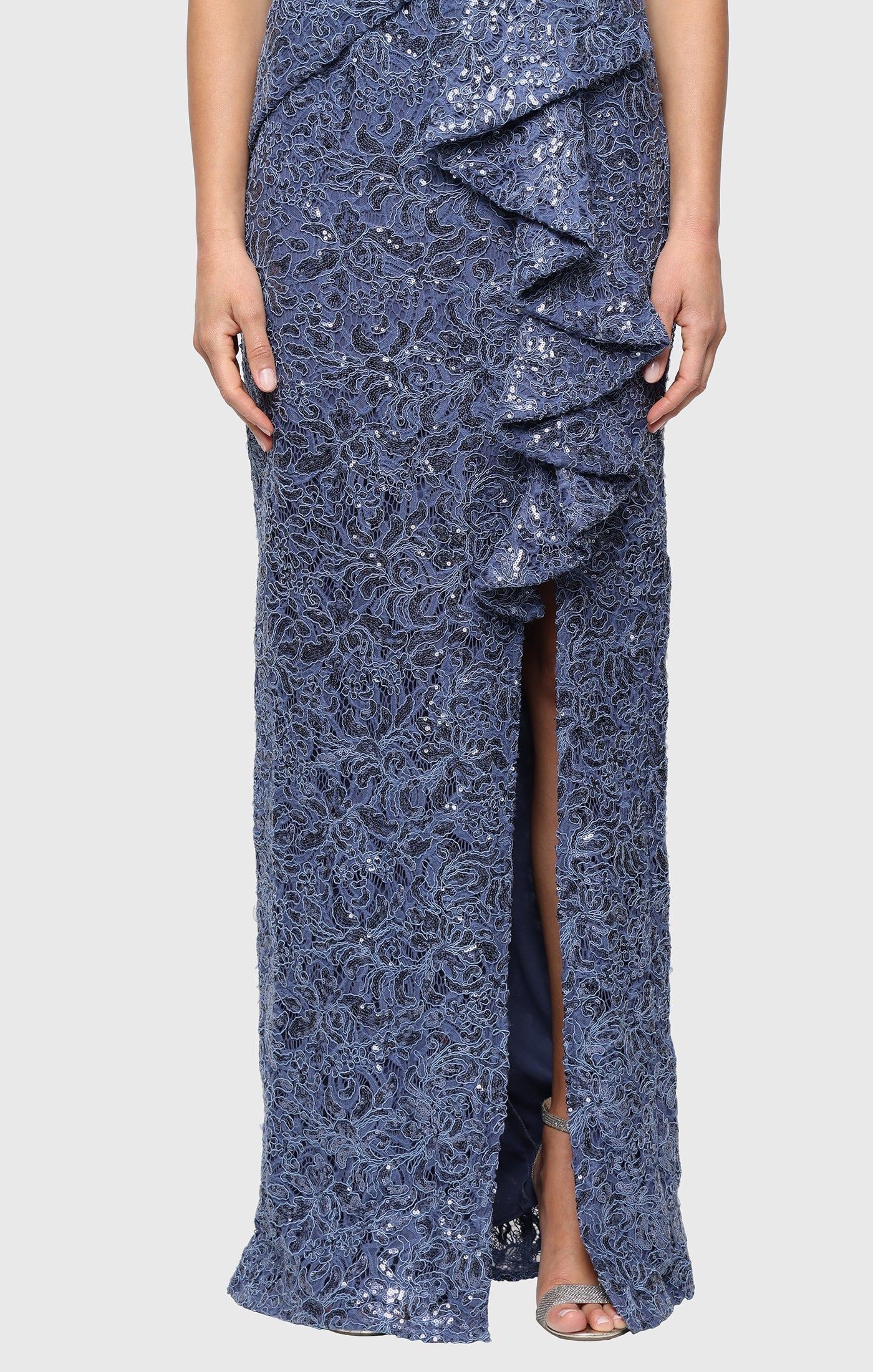 V-Neck Floor-Length Lace Formal Sheath/Column Alex Evenings 81122836