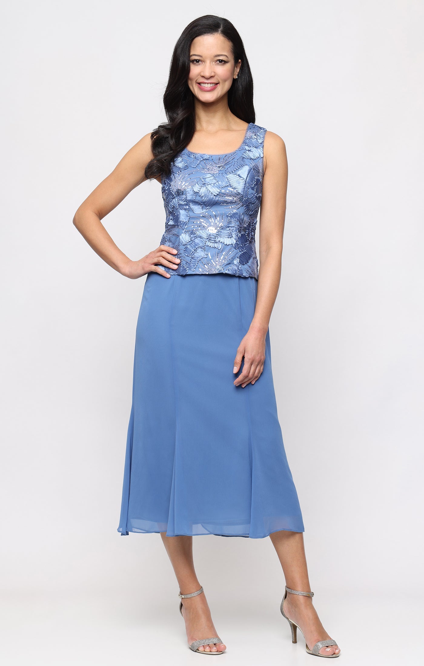 Scoop Midi Chiffon Mother of the Bride A-Line Alex Evenings 81122839