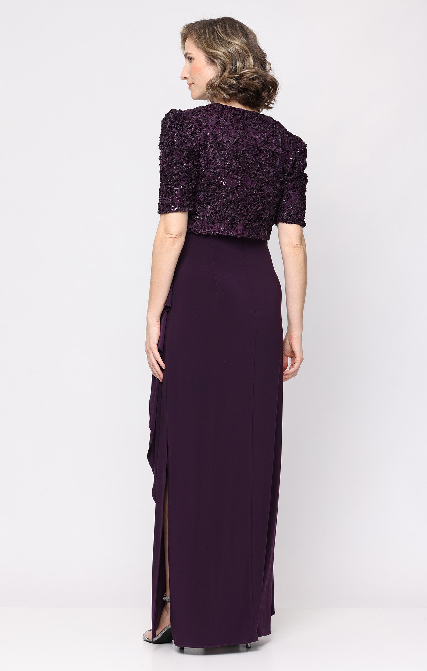 Deep Plum Scoop Neck Floor-Length Jersey Evening Dress Side Slit Alex Evenings 82122843
