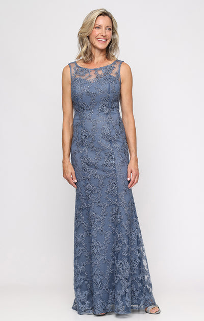 Vintage Blue Illusion Sweetheart Neckline Petite Long Sleeveless Embroidered Dress with Matching Shawl Alex Evenings 82171128