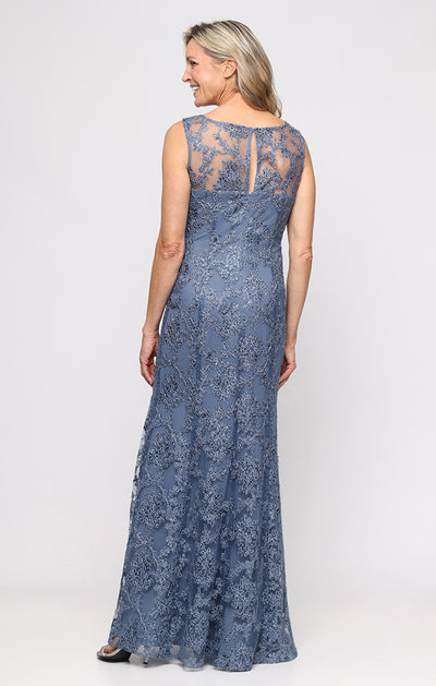 Vintage Blue Illusion Sweetheart Neckline Petite Long Sleeveless Embroidered Dress with Matching Shawl Alex Evenings 82171128