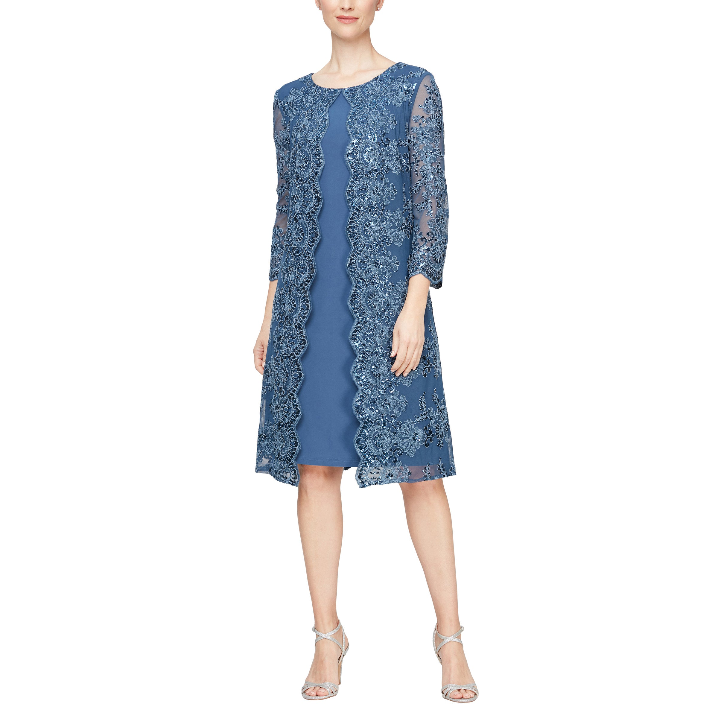Alex Evenings Short Mother of the Bride Dress 811712226 - The Dress Outlet Vintage Blue