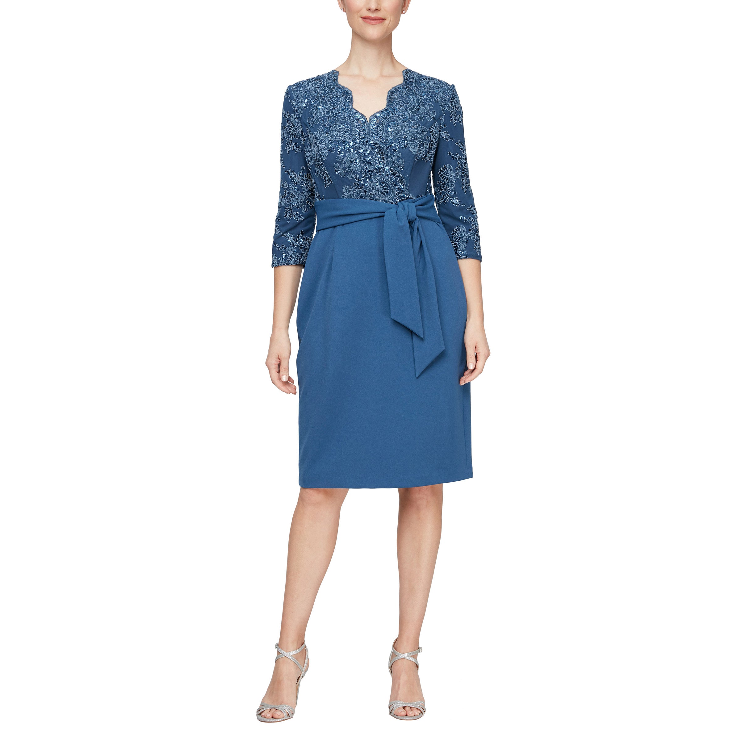 Mother of the Bride Dress Short 3/4 Sleeve Dress Vintage Blue