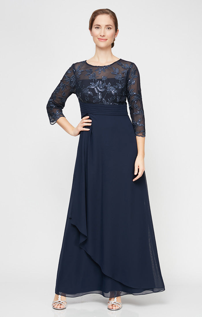 Mother of the Bride Dresses Pleated Long Mother of the Bride Formal Sequin Dress Navy