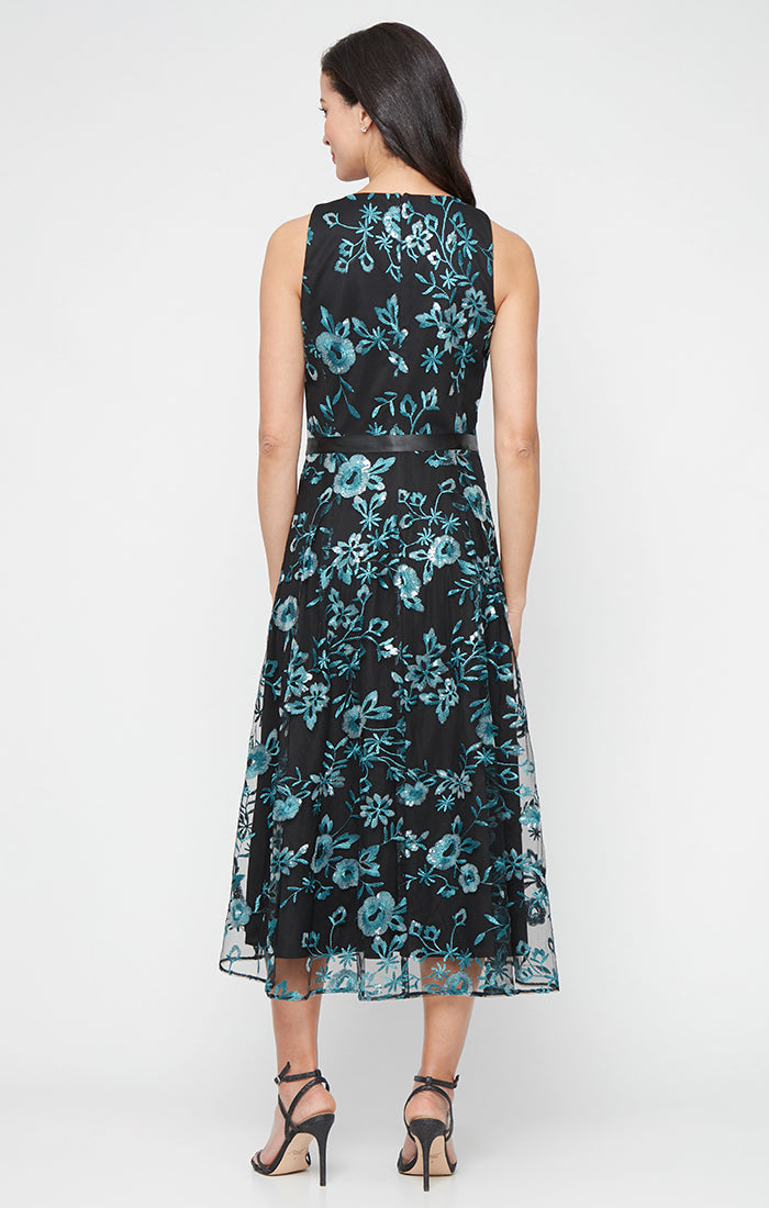 Cocktail Dresses Short Floral Midi Length Cocktail Dress Black Teal