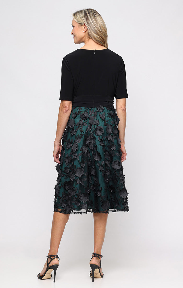 Mother of the Bride Dresses Short Floral A Line Midi Length Cocktail Dress Black Emerald