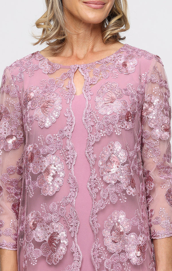 Dark Mauve Illusion Neckline Knee-Length Polyester Cocktail Dress with Mock Jacket Alex Evenings 81171960