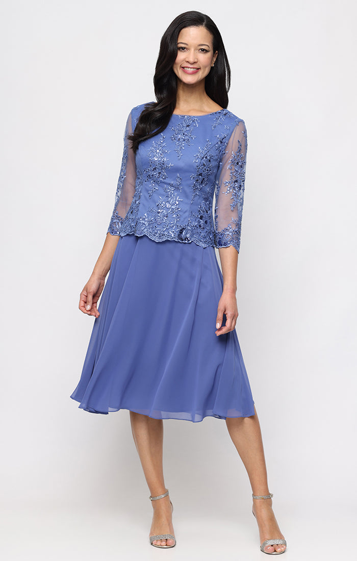 Jewel Tea-Length Chiffon Formal A-Line Dress Alex Evenings 81171996