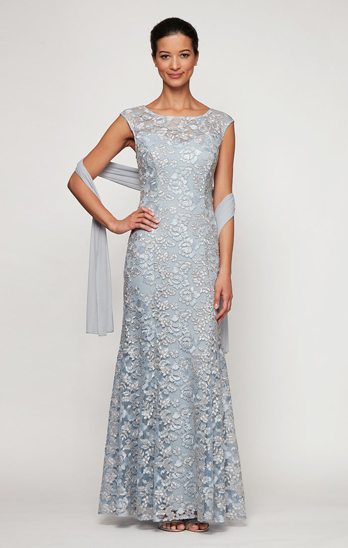 Mother of the Bride Dresses Floral Long Formal Petite Mother of the Bride Lace Dress Light Blue