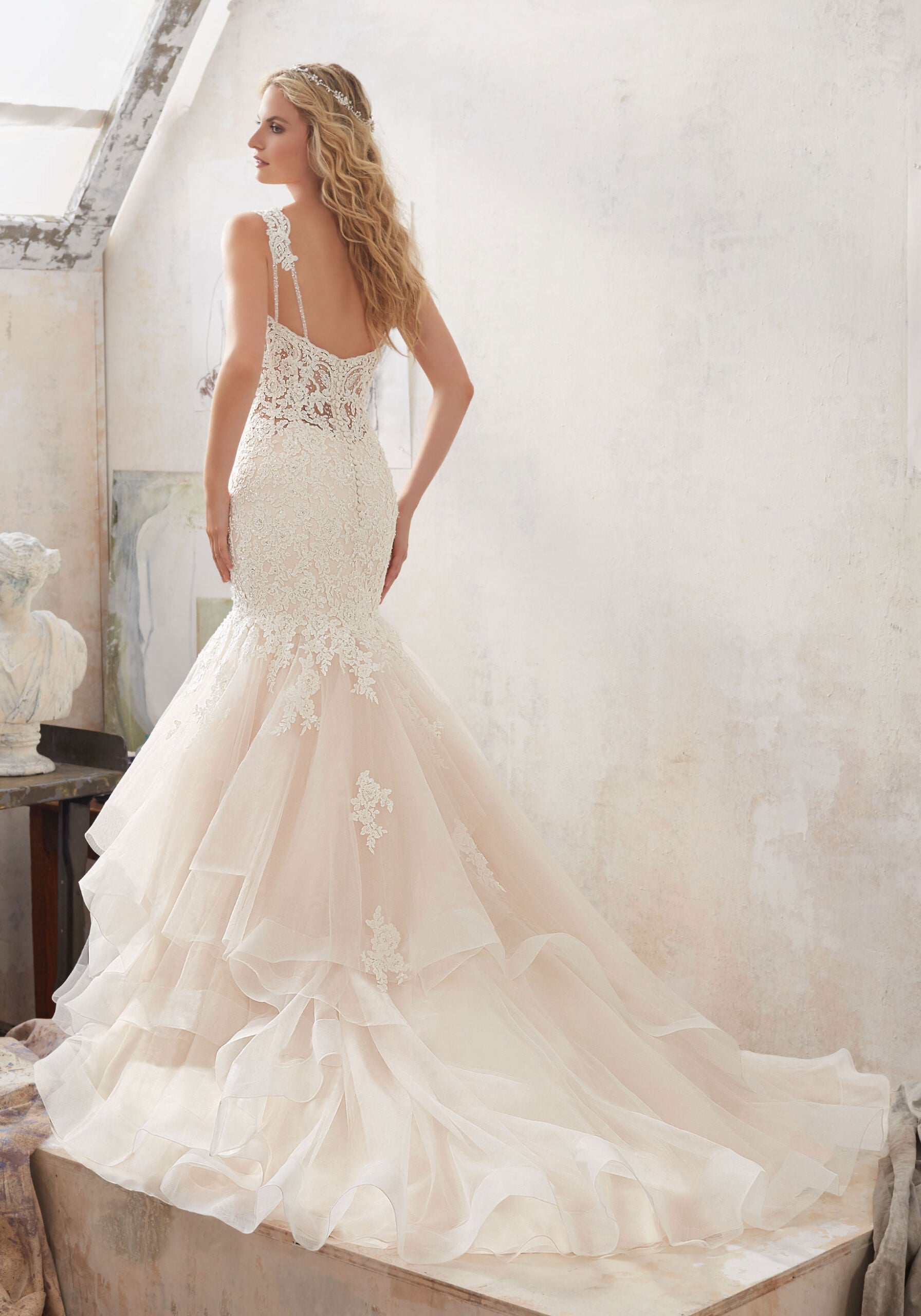 Wedding Dresses Long Lace Mermaid Wedding Dress MGNY Madeline Gardner New York 8118 Ivory/Champagne