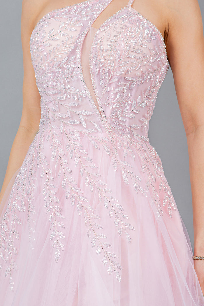 Prom Dresses Sequin Long Formal A Line Prom Dress Pink