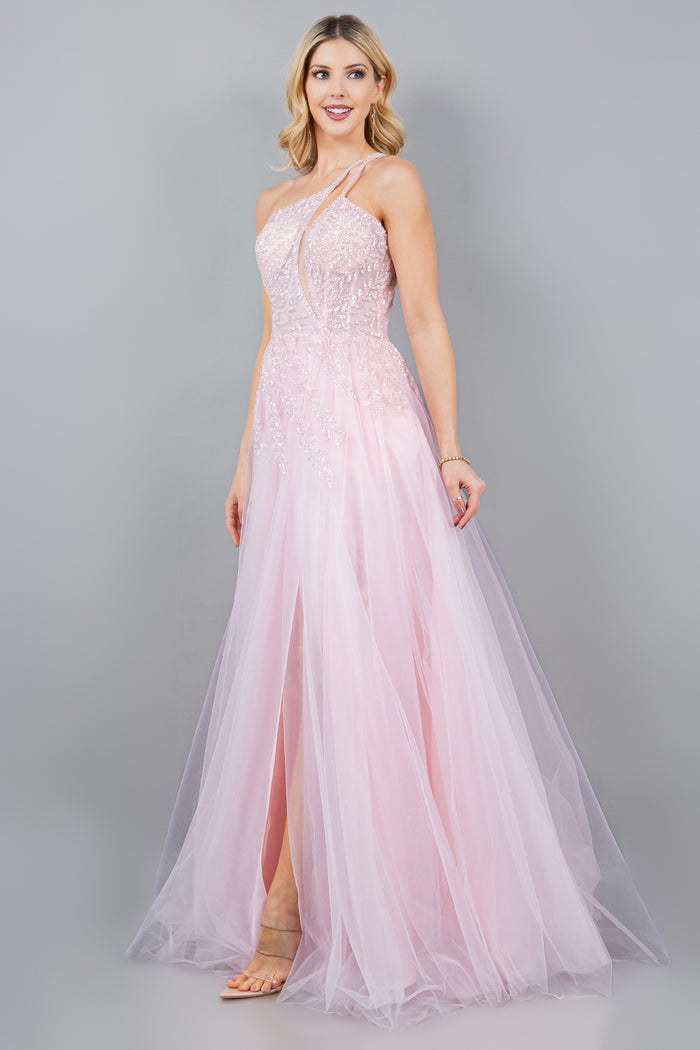 Prom Dresses Sequin Long Formal A Line Prom Dress Pink