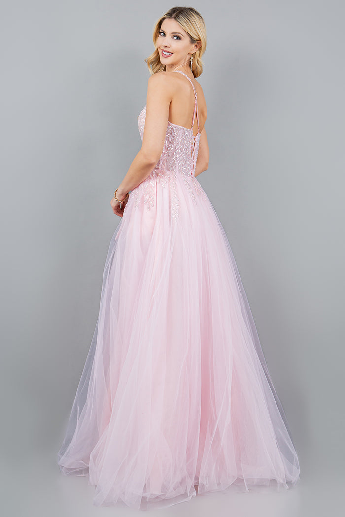 Prom Dresses Sequin Long Formal A Line Prom Dress Pink