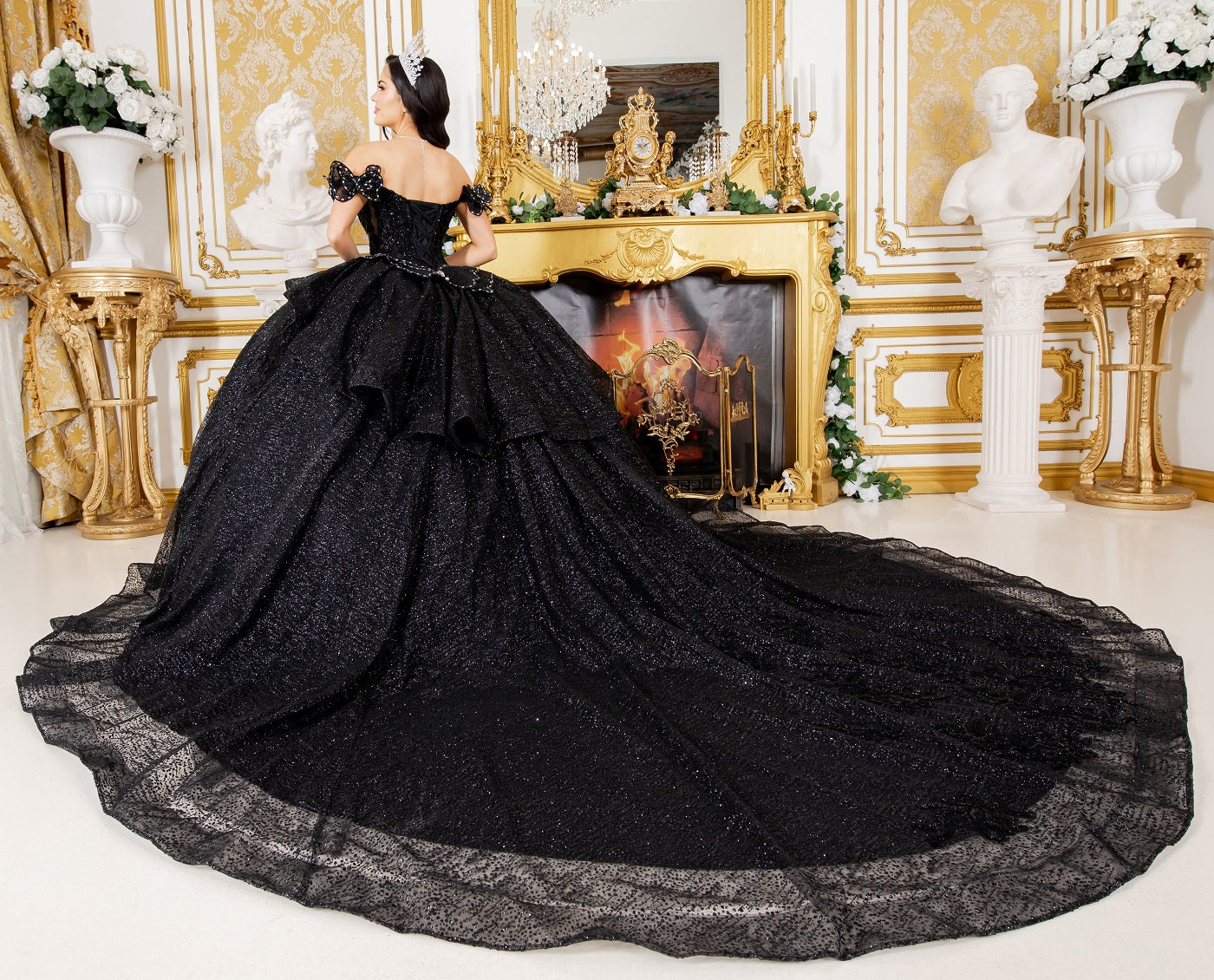 Quinceniera Dresses Long Quinceanera Beaded Applique Ball Gown Black