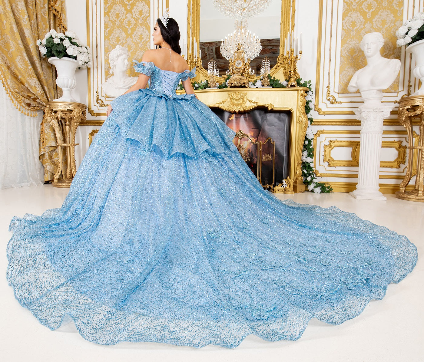 Quinceniera Dresses Long Quinceanera Beaded Applique Ball Gown Blue