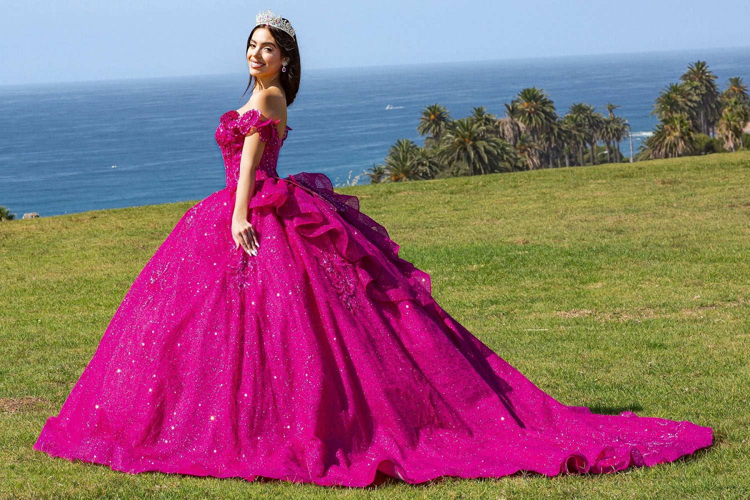 Quinceniera Dresses Long Quinceanera Beaded Applique Ball Gown Fuchsia