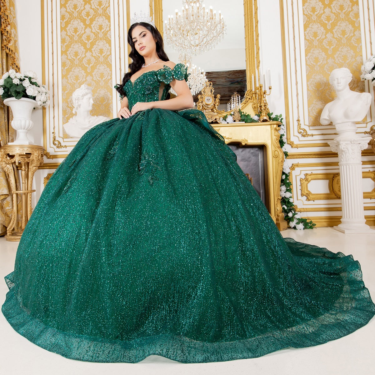 Quinceniera Dresses Long Quinceanera Beaded Applique Ball Gown Hunter Green