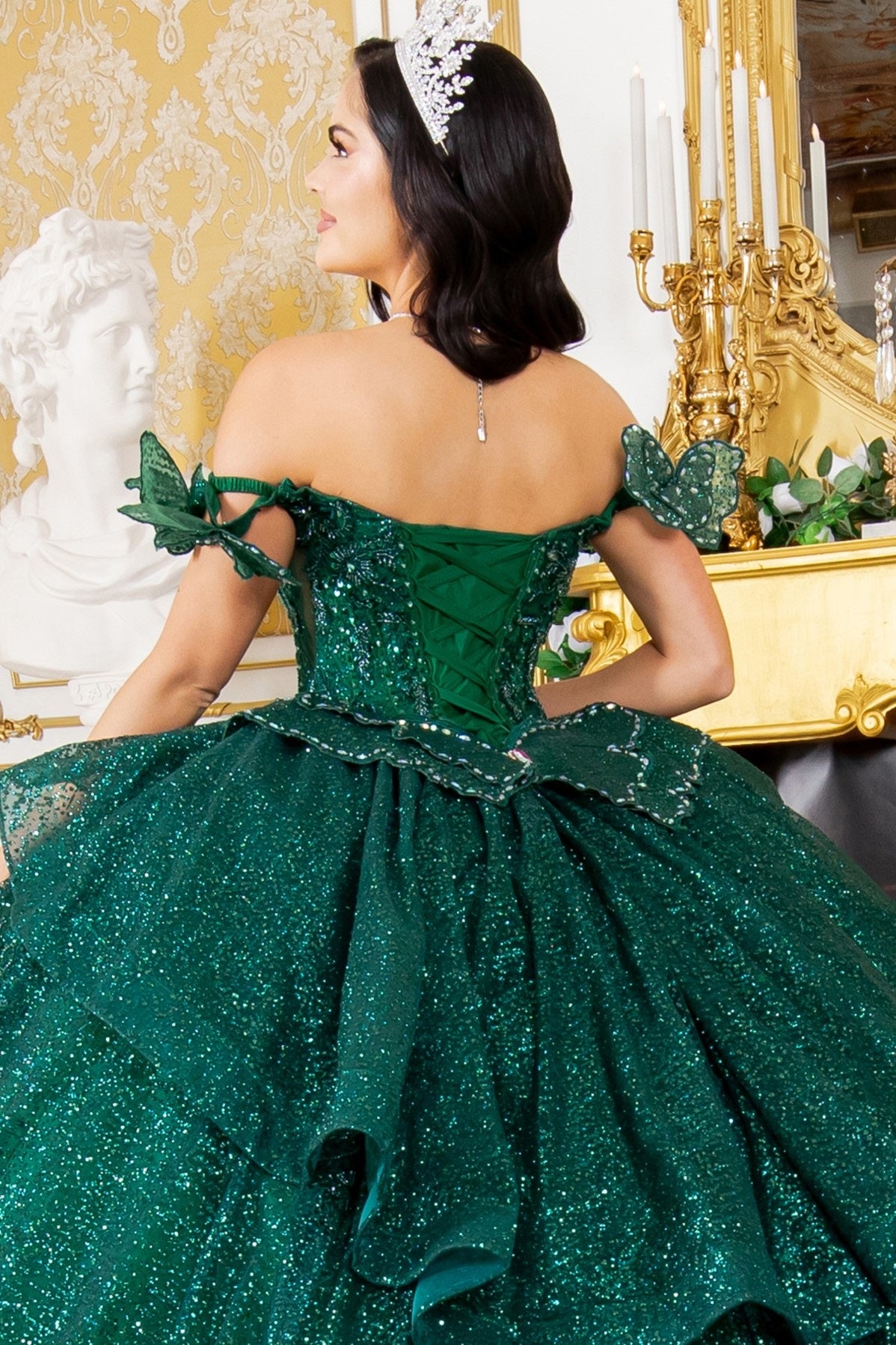 Quinceniera Dresses Long Quinceanera Beaded Applique Ball Gown Hunter Green