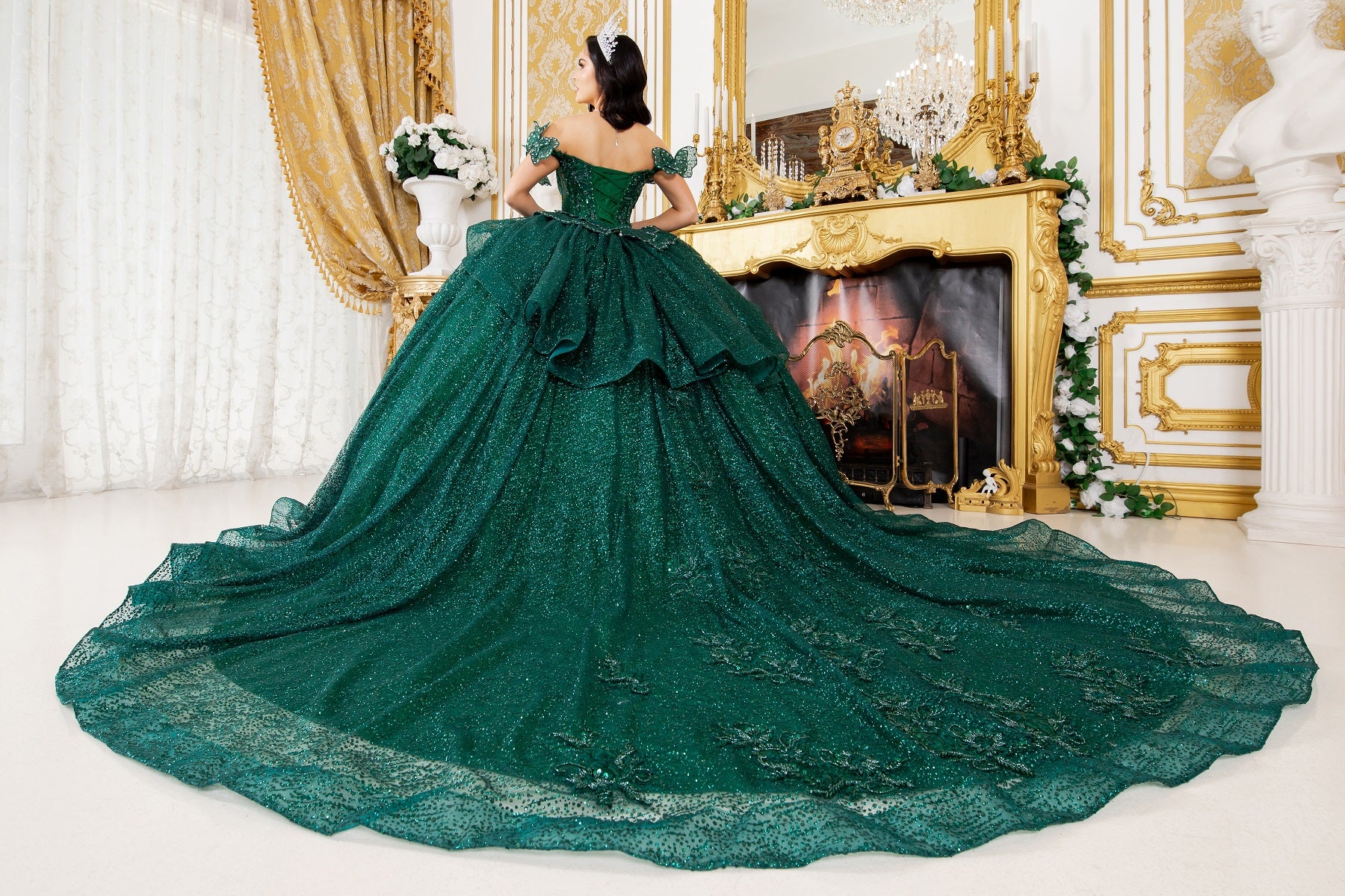 Quinceniera Dresses Long Quinceanera Beaded Applique Ball Gown Hunter Green