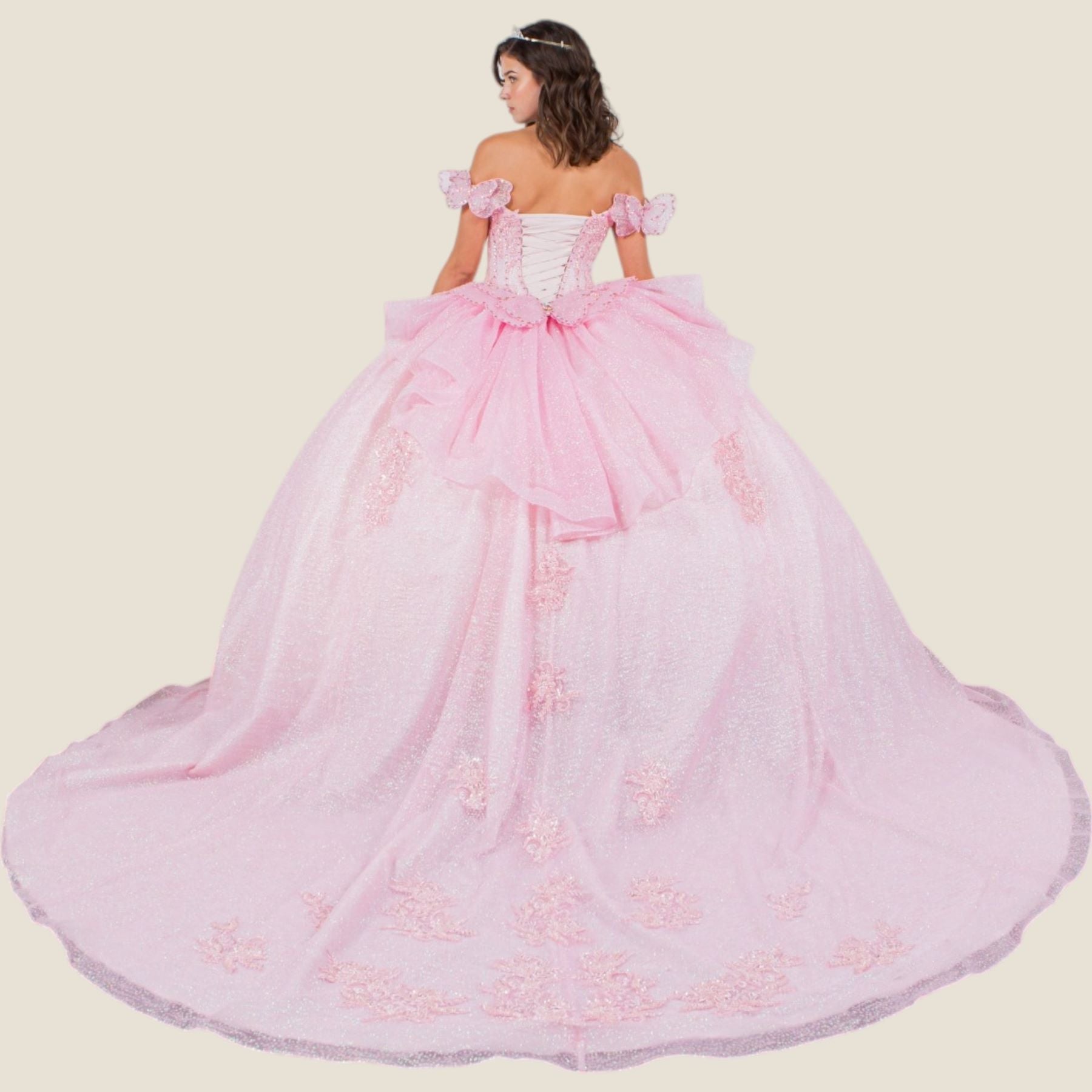 Quinceniera Dresses Long Quinceanera Beaded Applique Ball Gown Pink